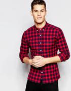 Asos Skinny Shirt With Grid Check In Red And Long Sleeve - Red