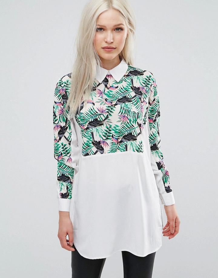 Ax Paris Shirt With Printed Insert - White