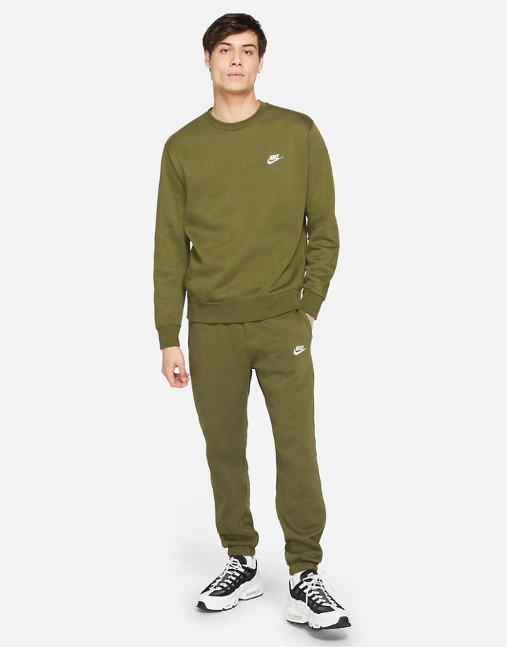 Nike Club Fleece Casual Fit Cuffed Sweatpants In Khaki-green