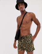 Asos Design Swim Shorts In Leopard Design In Short Length - Multi
