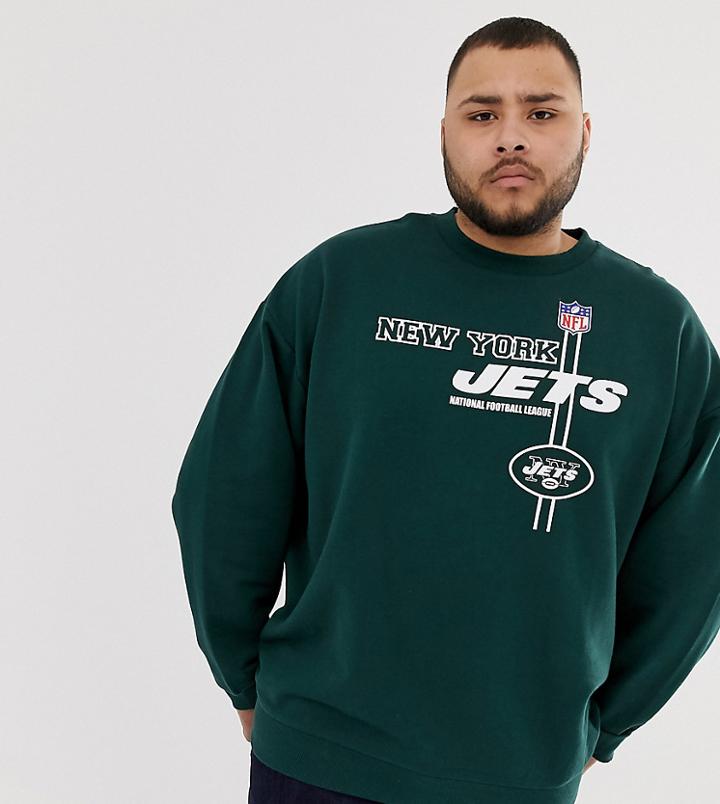 Asos Design Plus Oversized Sweatshirt With Nfl New York Jets Print - Green