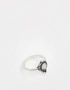 Asos Design Pinky Ring With Faux Moonstone And Engraved Detail In Silver - Silver