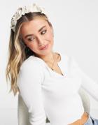 South Beach Ruffle Faux Leather Headband In Cream-white