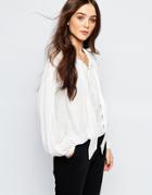 Mango Blouse With Neck Tie - Cream