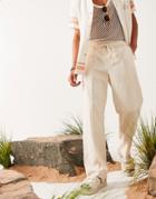 Asos Design Linen Mix Wide Leg Pants With Pin Tuck-neutral