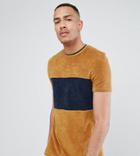 Asos Tall T-shirt In Towelling With Cut And Sew Body Panel And Tipping In Tobacco - Tan