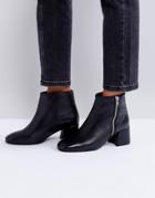 Park Lane Zip Kitten Heel Leather Boot - Black