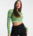 Asos Design Tall Fitted Mesh Top In Ombre Stripe In Green