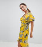 River Island Ruffle Wrap Front Midi Dress - Yellow