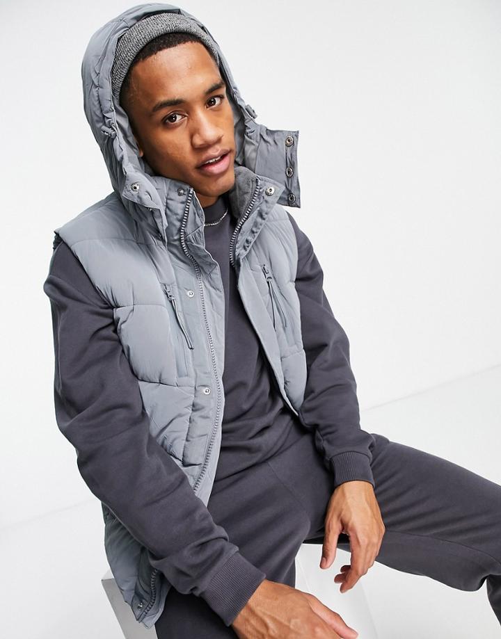 River Island Color Drench Hooded Vest In Gray-green