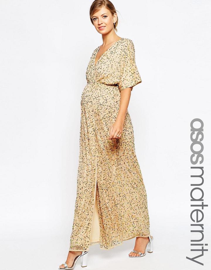 Asos Maternity Kimono Maxi Dress In Sequin - Pink