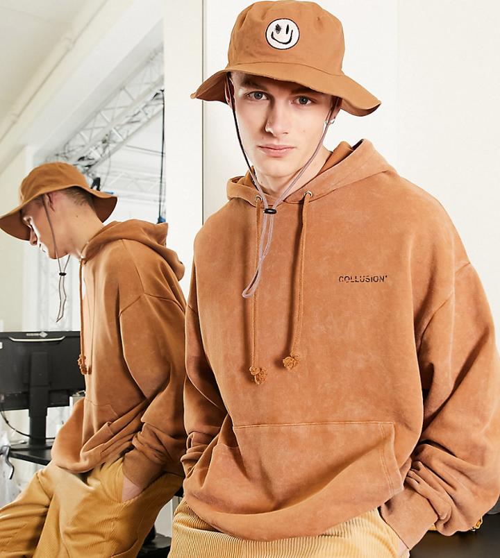 Collusion Oversized Hoodie In Brown Acid Wash Set