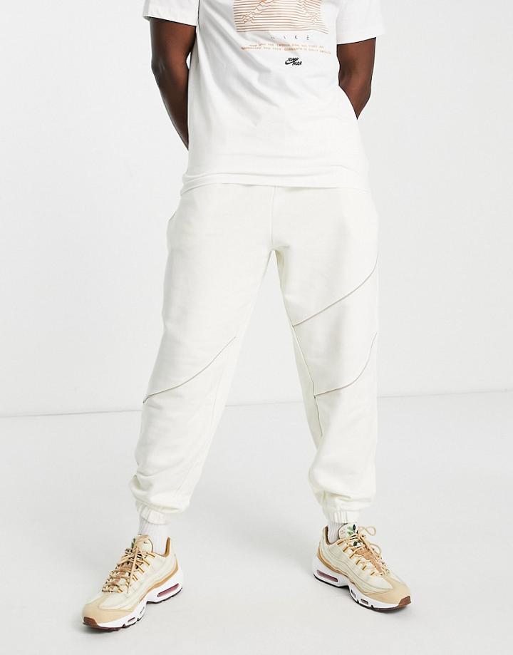 Asos Design Oversized Tapered Sweatpants With Piping In Tonal Beige - Part Of A Set-white