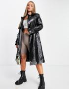 Jayley Mock Croc Textured Trench Coat In Black