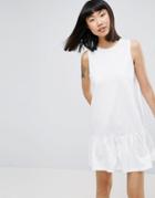 Asos Dropped Hem Sleeveless Mini Smock Dress - White