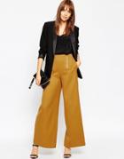 Asos Wide Leg Pant With Zipper Detail - Mustard