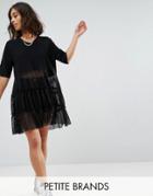 Noisy May Petite Short Sleeve Tiered Lace Dress - Black
