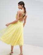 Asos Premium Tulle Midi Prom Dress With Ribbon Ties - Yellow