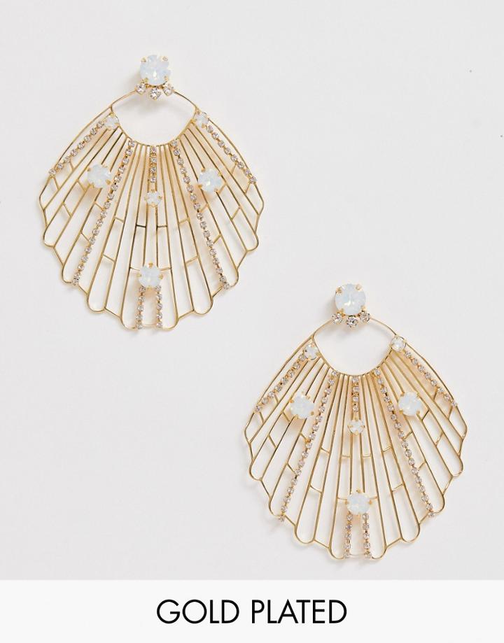 Asos Edition Gold Plated Stud Earrings With Swarovski Crystals And Intricate Detail - Gold