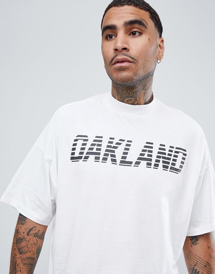 Asos Design Oversized T-shirt With Text Print And Turtleneck - White