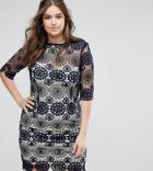 Little Mistress Plus Crochet Lace 3/4 Sleeve Dress - Navy