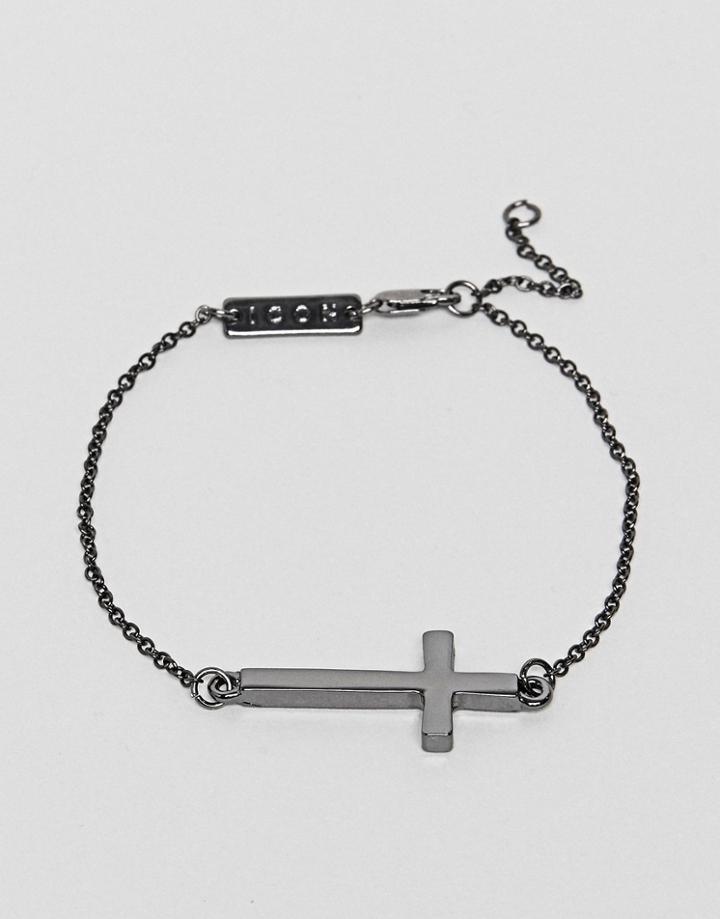 Icon Brand Chain Bracelet With Cross In Gunmetal - Silver