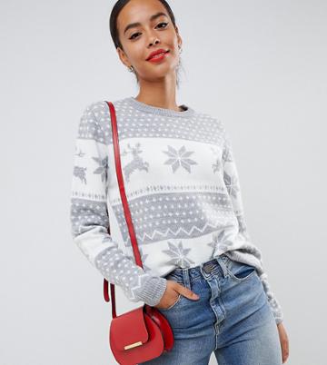 Fashion Union Tall Christmas Fairisle Sweater - Gray