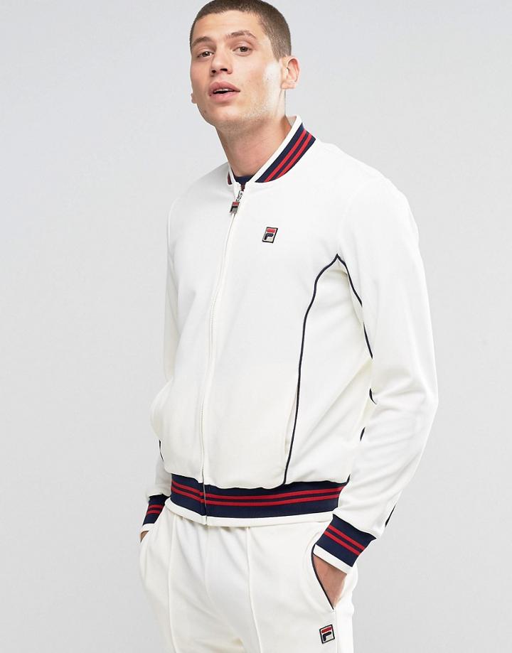 Fila Vintage Track Jacket With Retro Collar - Off White