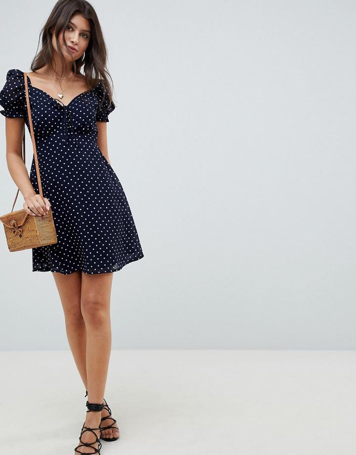 Influence Square Neck Polka Dot Skater Dress - Navy