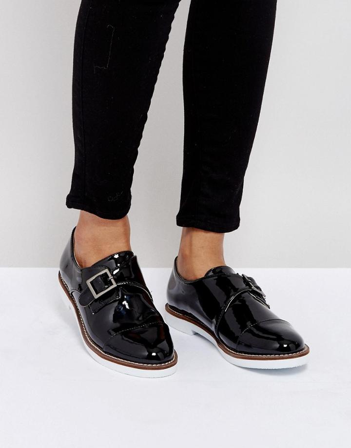 London Rebel Buckle Monk Shoe On White Sole - Black