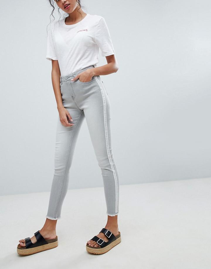 Brooklyn Supply Co Skinny Ankle Grazer Jeans With Side Stripe-gray