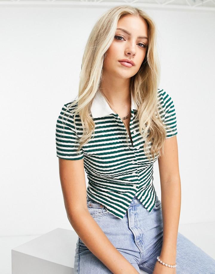 Urban Revivo Polo Top In Green Stripe Print