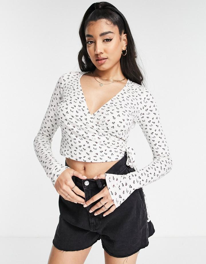 Y.a.s Hannah Printed Jersey Wrap Top In White