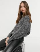 Pieces Textured Sweater In Dark Gray Melange-grey