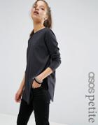 Asos Petite Long Sleeve Top With Side Splits And Curve Hem - Black