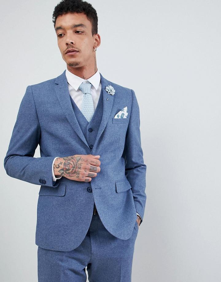 Harry Brown Wedding Wool Blend Blue Donegal Slim Fit Jacket - Blue