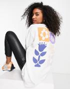 Damson Madder Organic Cotton Floral Motif Skate T-shirt In Cream-white