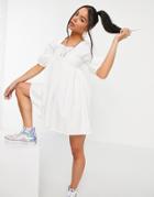 Violet Romance Mini Dress With Colored Stitching In White