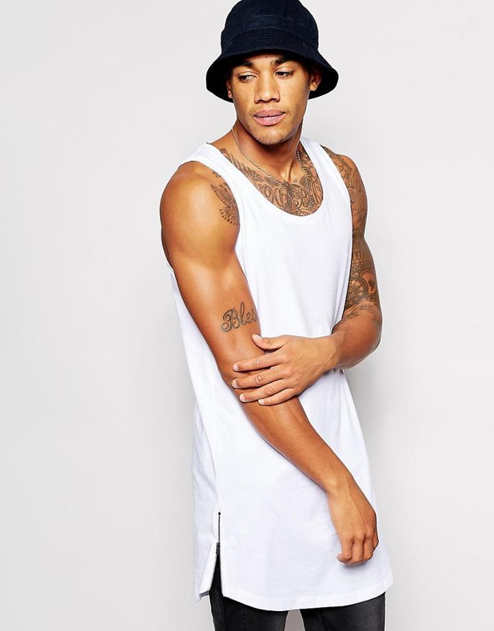Asos Super Longline Tank With Side Zip Detail And Scooped Hem Skater Tank - White