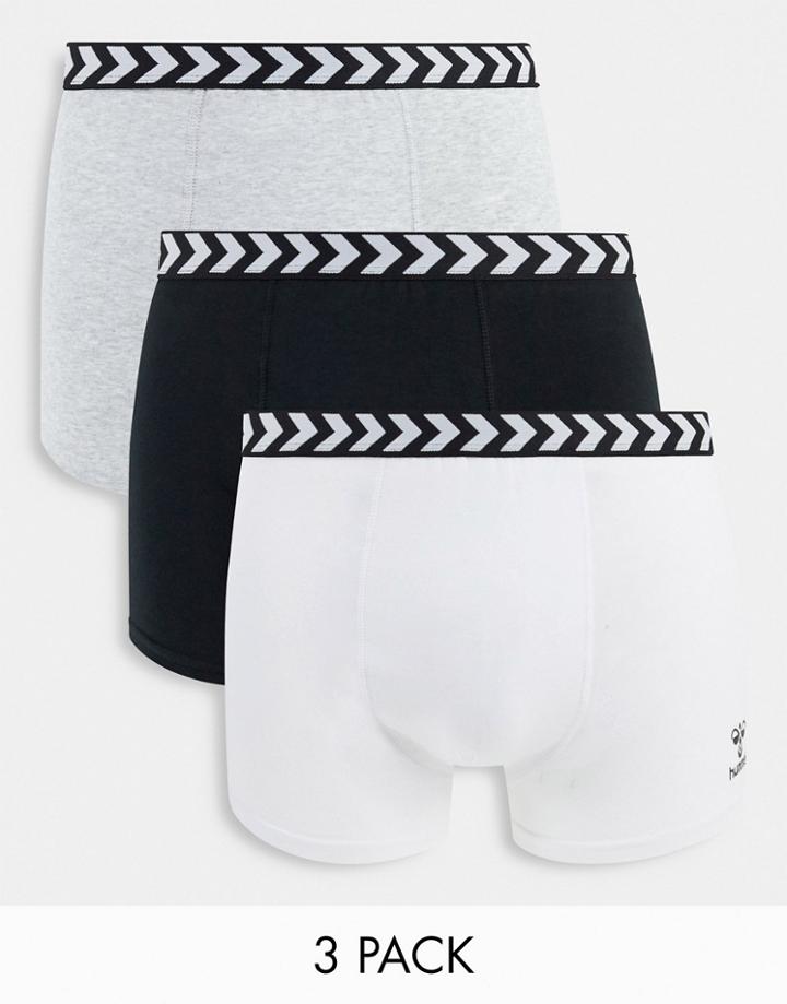 Hummel Classic 3-pack Boxer Shorts In Black, Gray And White-multi