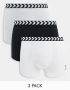 Hummel Classic 3-pack Boxer Shorts In Black, Gray And White-multi
