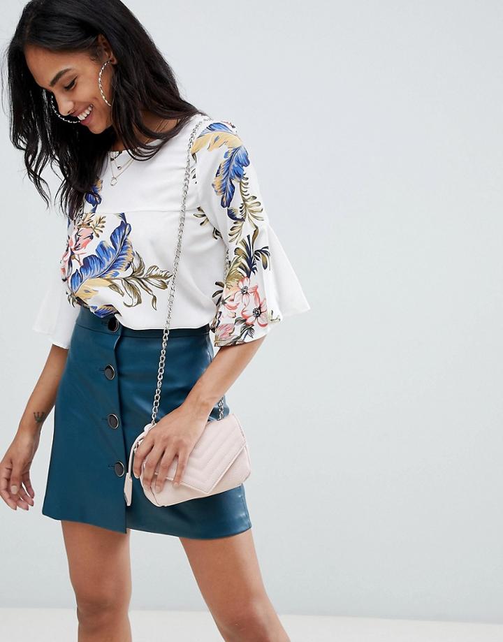 Ax Paris Floral 3/4 Sleeve Top - Cream