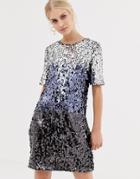 Oasis Sequin T-shirt Dress In Silver Ombre - Multi