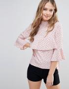 Influence High Neck Ruffle Front Shell Top - Pink