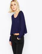 Asos Swing Top In Slouchy Rib With Scoop Neck - Navy
