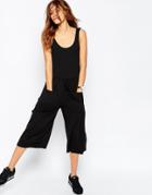 Asos Tank Jumpsuit With Drawstring Waist And Culotte Leg - Black