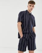 Mennace Two-piece Shirt In Navy Stripe - Navy