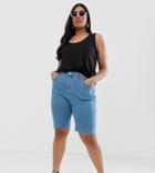 Liquor N Poker Plus Longline Denim Shorts With Raw Hem - Blue