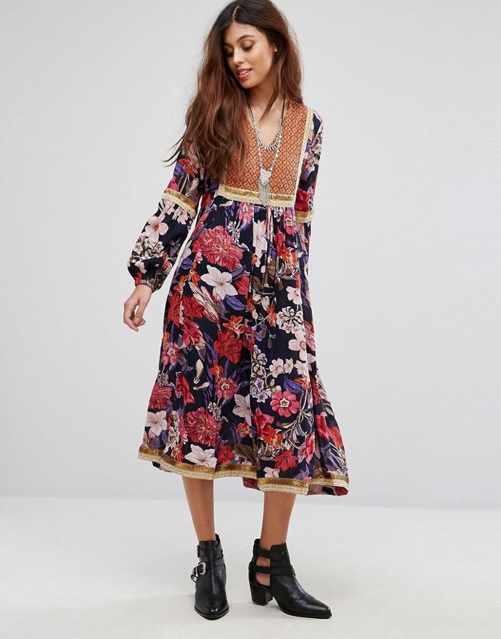 Rd & Koko Midi Festival Dress In Floral Print - Black