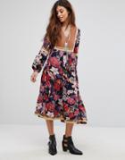 Rd & Koko Midi Festival Dress In Floral Print - Black